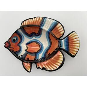 Ben Diller Handmade Pottery Orange Clown Fish 6.5” Trinket Dish Bowl Signed